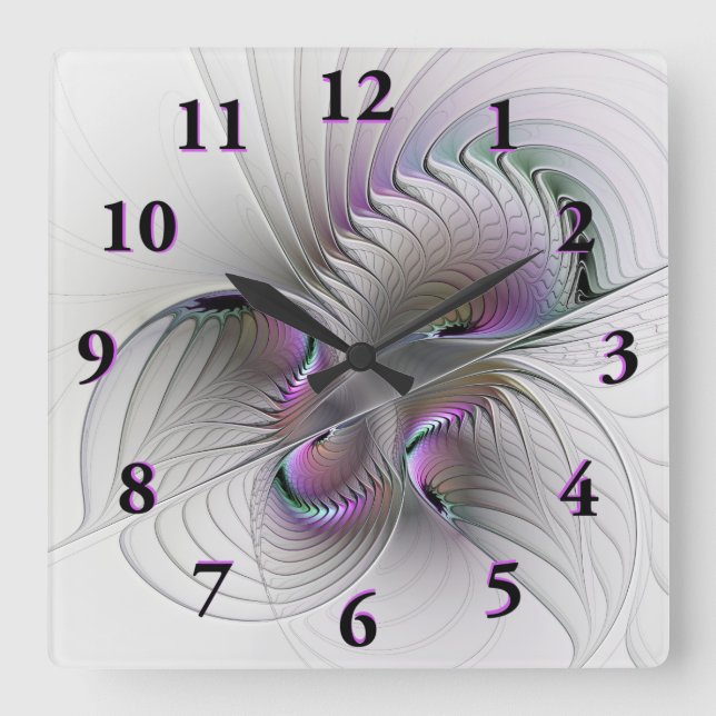 Modern Abstract Shy Fantasy Figure Fractal Art Square Wall Clock (Front)