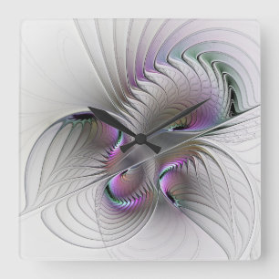 Modern Abstract Shy Fantasy Figure Fractal Art Square Wall Clock