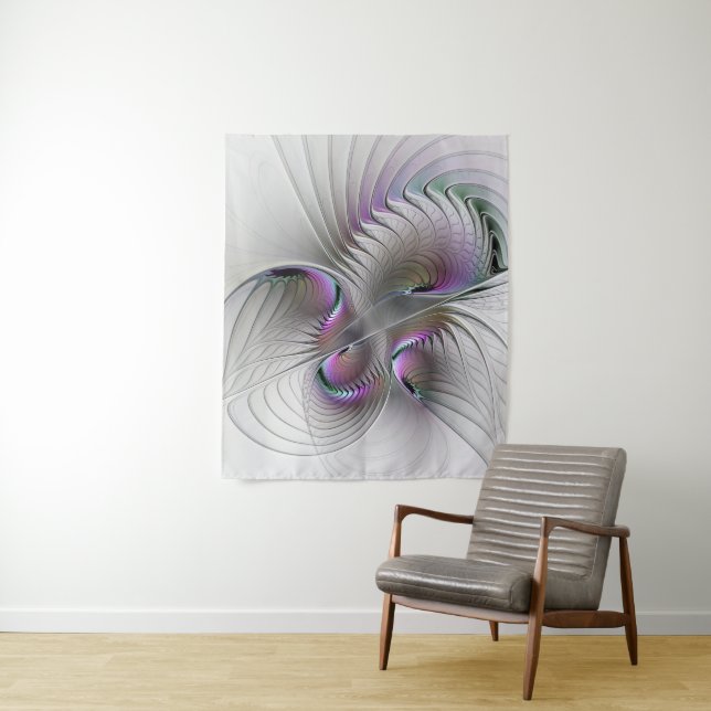 Modern Abstract Shy Fantasy Figure Fractal Art Tapestry (In Situ)