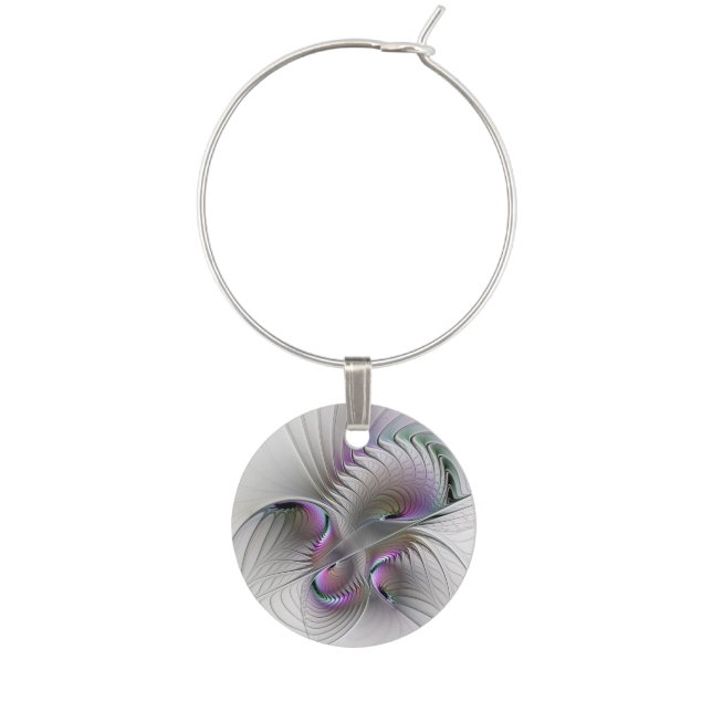 Modern Abstract Shy Fantasy Figure Fractal Art Wine Charm (Front)