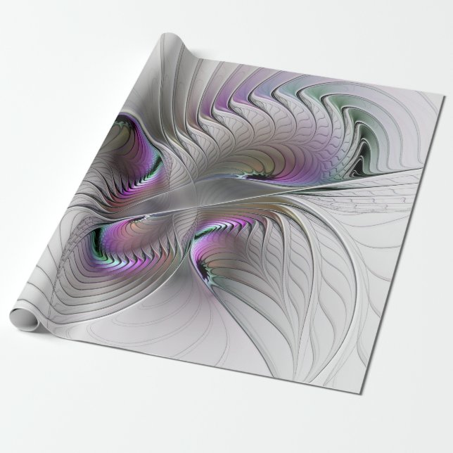 Modern Abstract Shy Fantasy Figure Fractal Art Wrapping Paper (Unrolled)