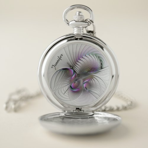 Modern Abstract Shy Fantasy Figure Fractal Name Pocket Watch