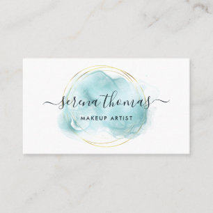 Modern Abstract Signature Aqua Gold Business Card