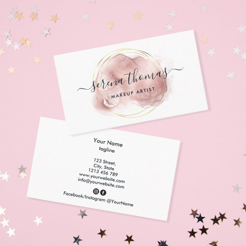 Modern Abstract Signature Blush Gold watercolor Bu Business Card