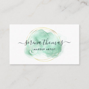Modern Abstract Signature Mint Gold  Business Card
