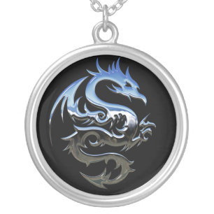 Modern abstract silver dragon plated necklace