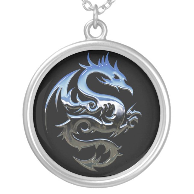 Modern abstract silver dragon plated necklace (Front)
