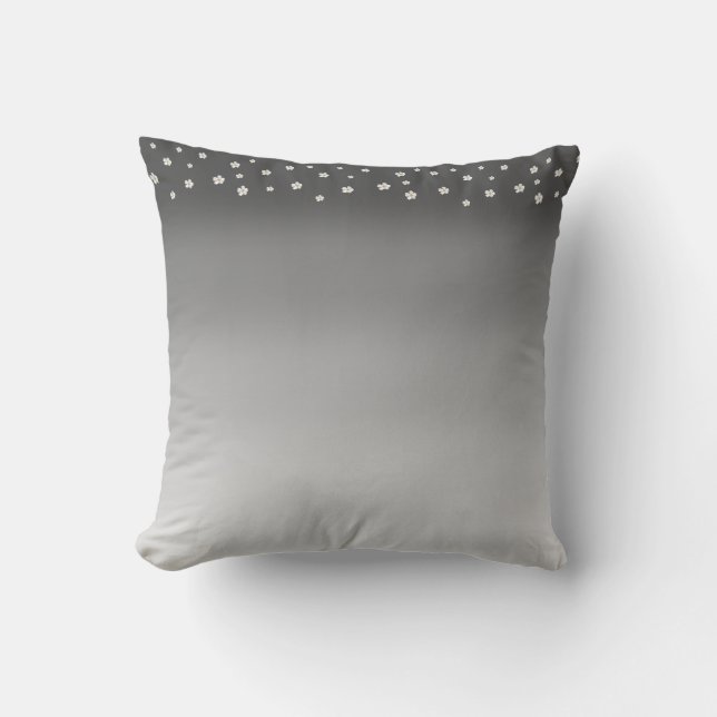 Modern abstract silver gray gradient & flowers throw pillow (Front)