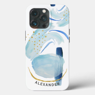 Modern Abstract Simple Blue Gold Geometric Shapes  iPhone 13 Pro Case