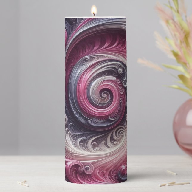 Modern Abstract Simple Swirling Pink and Purple Pillar Candle (In Situ)