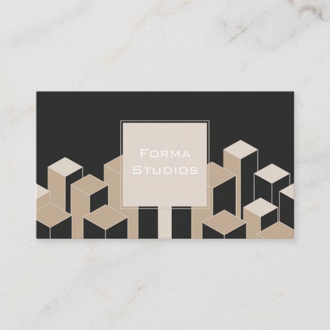 Modern Abstract Skyline Beige Geometric Black Business Card (Front)