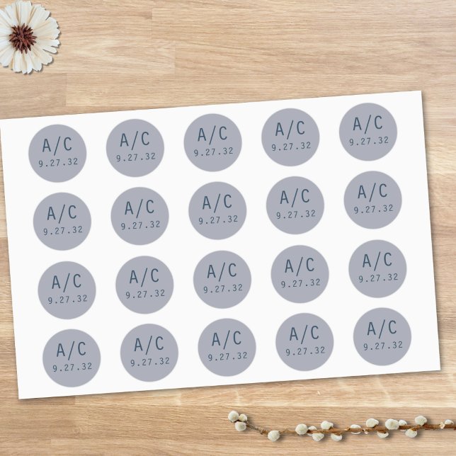 Modern Abstract Slate Blue Gray Mist Initials Classic Round Sticker (Creator Uploaded)