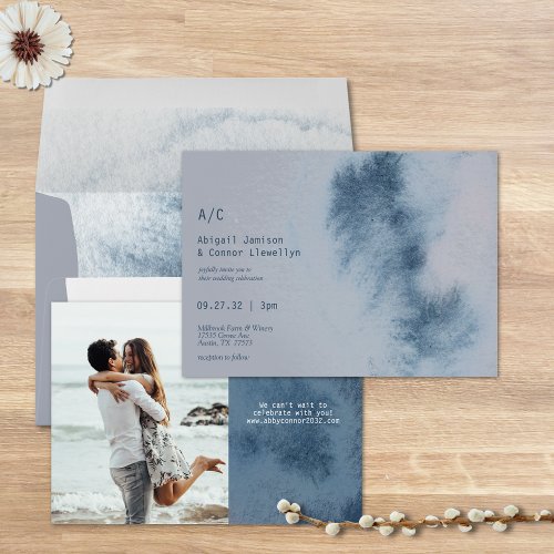 Modern Abstract Slate Blue Gray Mist Watercolor In Invitation