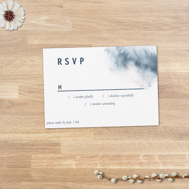 Modern Abstract Slate Blue Gray Mist Watercolor RSVP Card (Creator Uploaded)
