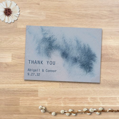 Modern Abstract Slate Blue Gray Mist Watercolor Thank You Card