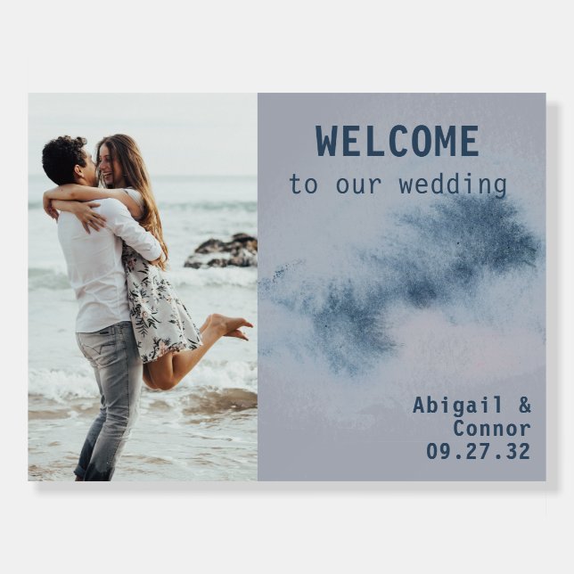 Modern Abstract Slate Blue Gray Mist Welcome Foam Board (Front)