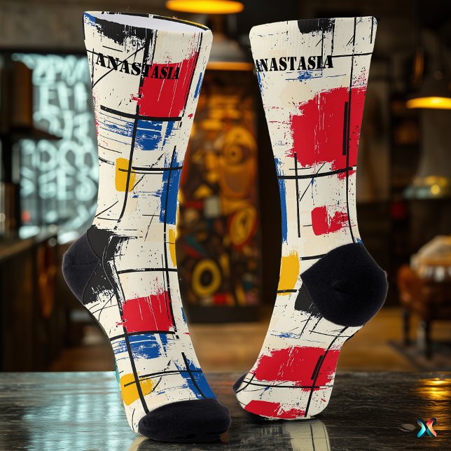Modern Abstract Socks with Color Block Brushstroke (Creator Uploaded)