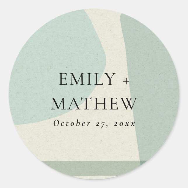 MODERN ABSTRACT SOFT AQUA BLUE ARTISTIC WEDDING CLASSIC ROUND STICKER (Front)