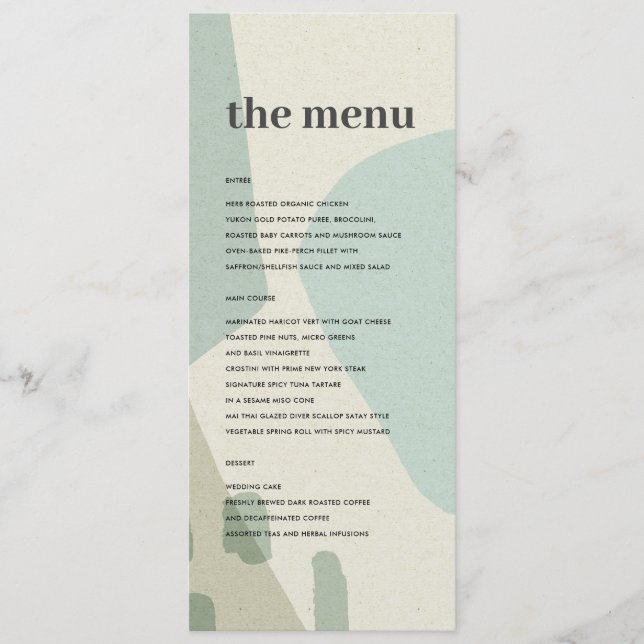 MODERN ABSTRACT SOFT AQUA BLUE ARTISTIC WEDDING MENU (Front)