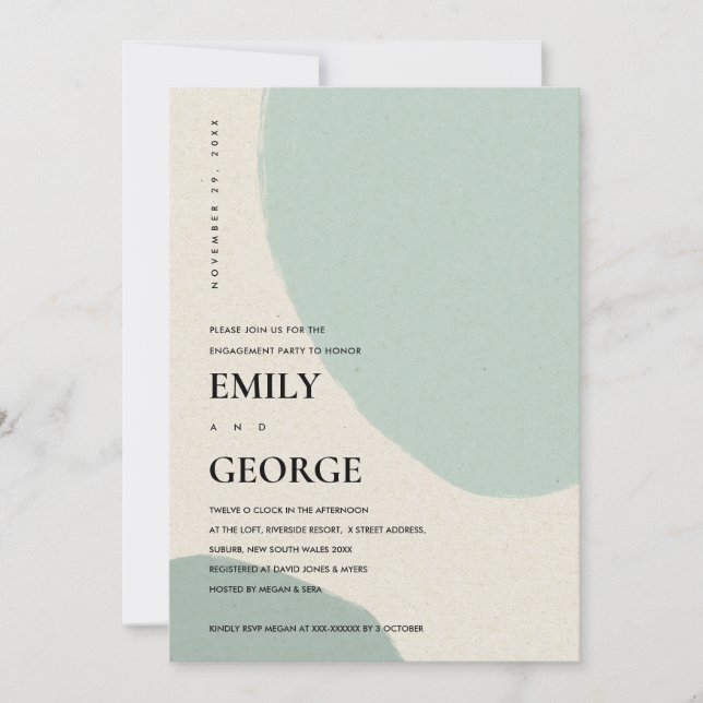 MODERN ABSTRACT SOFT AQUA BLUE ENGAGEMENT INVITE (Front)