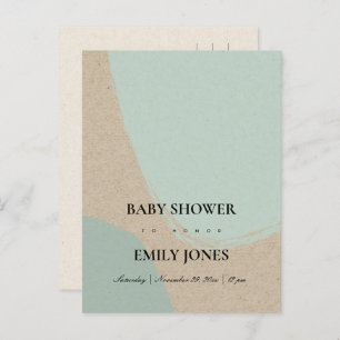 MODERN ABSTRACT SOFT AQUA BLUE KRAFT BABY SHOWER INVITATION POSTCARD