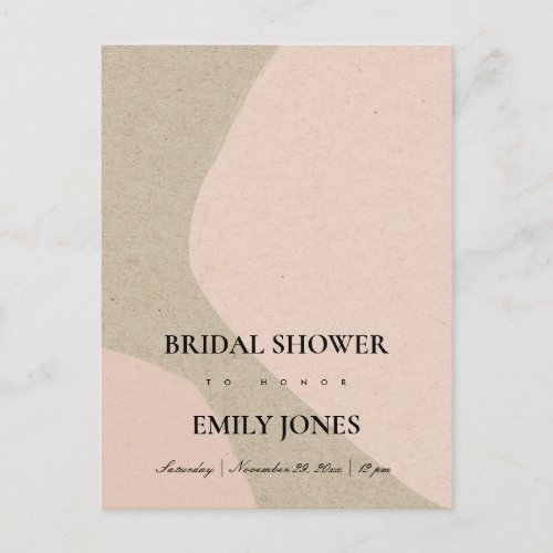 MODERN ABSTRACT SOFT BLUSH PINK BRIDAL SHOWER INVITATION POSTCARD