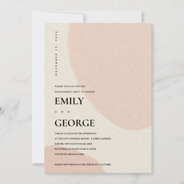 MODERN ABSTRACT SOFT BLUSH PINK ENGAGEMENT INVITE (Front)