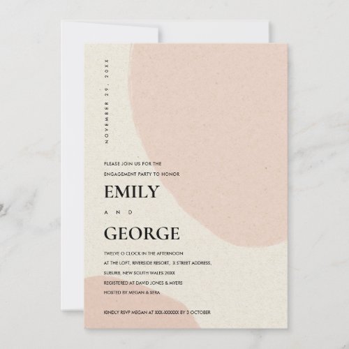 MODERN ABSTRACT SOFT BLUSH PINK ENGAGEMENT INVITE