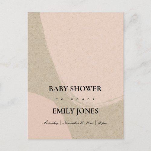 MODERN ABSTRACT SOFT BLUSH PINK KRAFT BABY SHOWER INVITATION POSTCARD