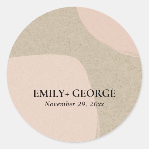 MODERN ABSTRACT SOFT CHIC BLUSH PINK KRAFT WEDDING CLASSIC ROUND STICKER