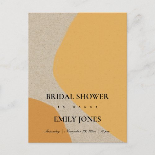 MODERN ABSTRACT SOFT ORANGE RUST BRIDAL SHOWER INVITATION POSTCARD