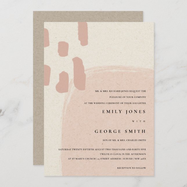 MODERN ABSTRACT SOFT PINK BLUSH WEDDING INVITE (Front/Back)