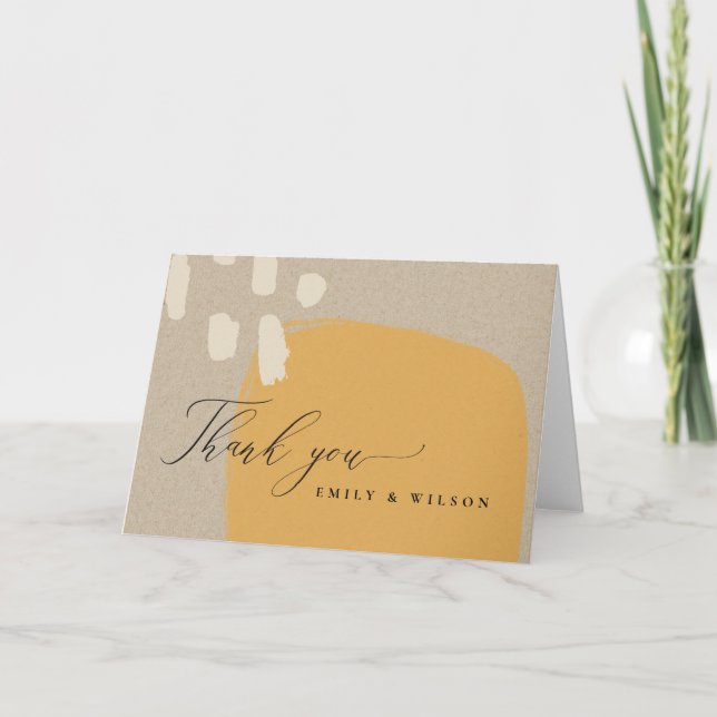 MODERN ABSTRACT SOFT RUST ORANGE KRAFT WEDDING LETTERPRESS THANK YOU CARD (Front)