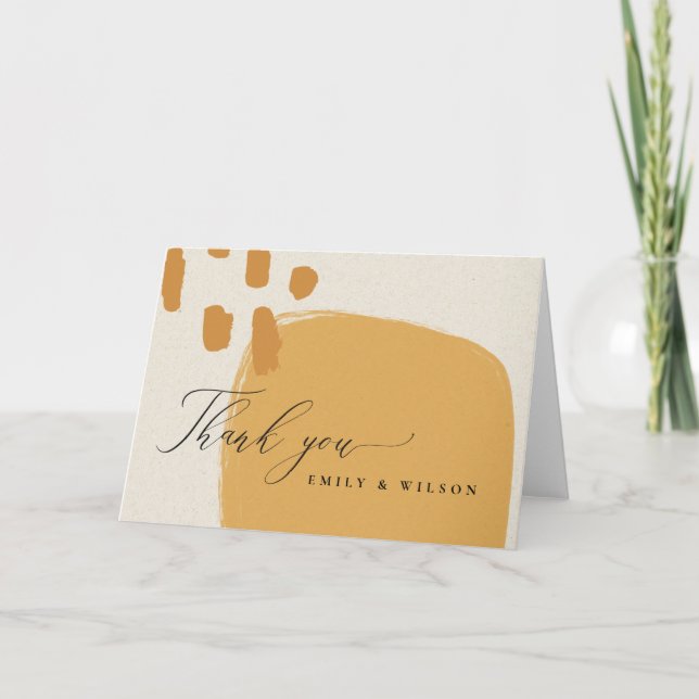 MODERN ABSTRACT SOFT RUST ORANGE KRAFT WEDDING THANK YOU CARD (Front)
