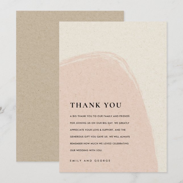 MODERN ABSTRACT SOFT SUBTLE BLUSH PINK WEDDING THANK YOU CARD (Front/Back)