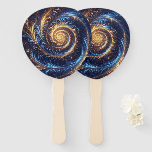 Modern Abstract Space Royal Blue and Gold Swirls  Hand Fan
