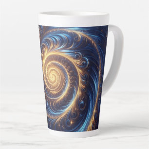 Modern Abstract Space Royal Blue and Gold Swirls Latte Mug