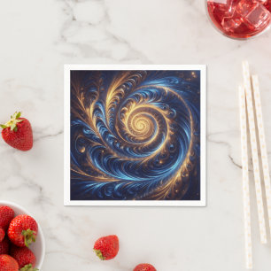 Modern Abstract Space Royal Blue and Gold Swirls Napkins
