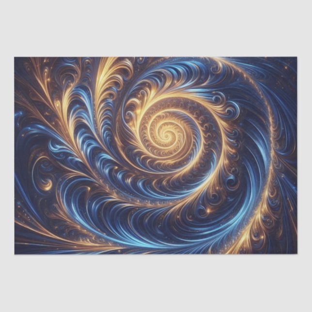 Modern Abstract Space Royal Blue and Gold Swirls  Tissue Paper (Front)