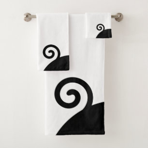 Modern Abstract Spiral in Black & White Bath Towel Set
