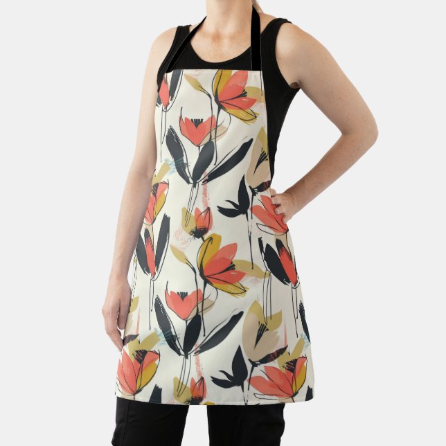 Modern Abstract Spring Floral All-Over Print Apron (Insitu)