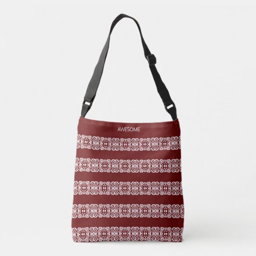 Modern abstract square pattern on maroon crossbody bag