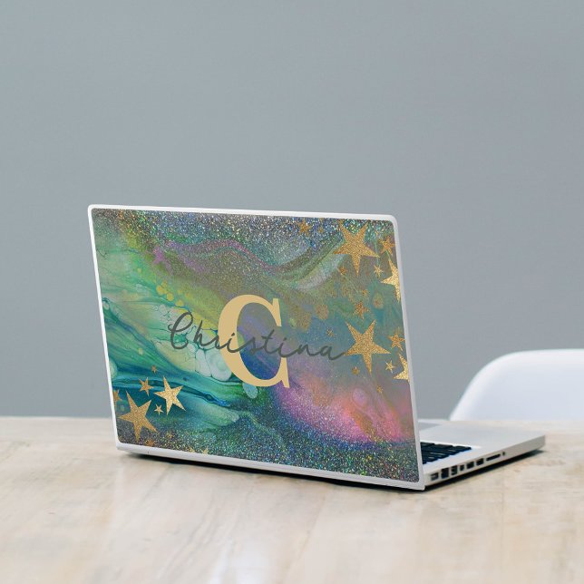 Modern Abstract Starry Glitter Liquid Name Initial HP Laptop Skin (Creator Uploaded)