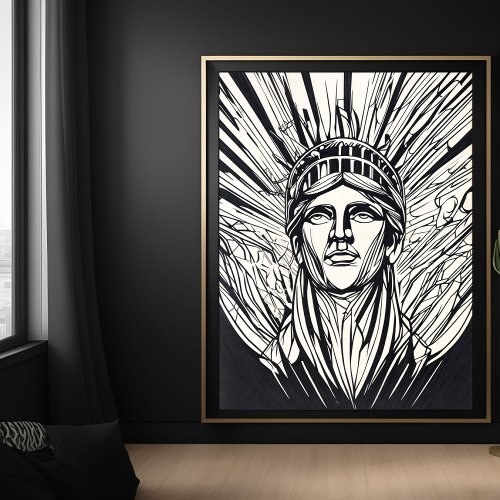 Modern Abstract Statue of Liberty Line Art glossy Poster