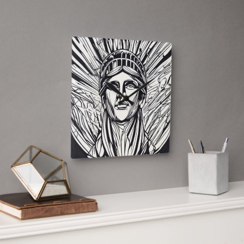 Modern Abstract Statue of Liberty Line Art Square Wall Clock