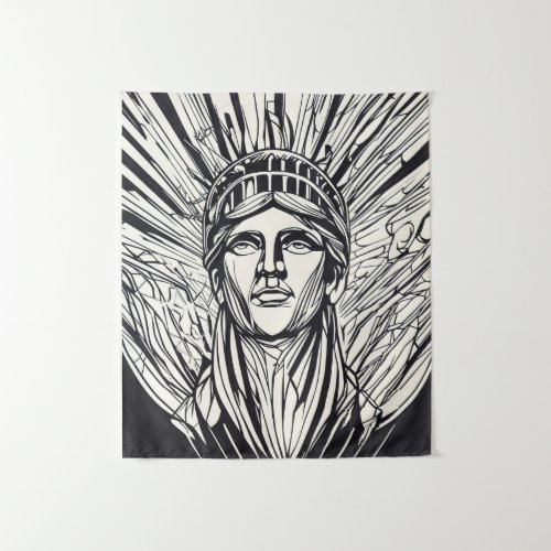 Modern Abstract Statue of Liberty Line Art Tapestry