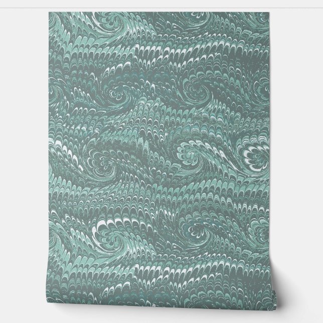 Modern Abstract Steel Blue Swirls Marble Pattern Wallpaper (Unrolling)