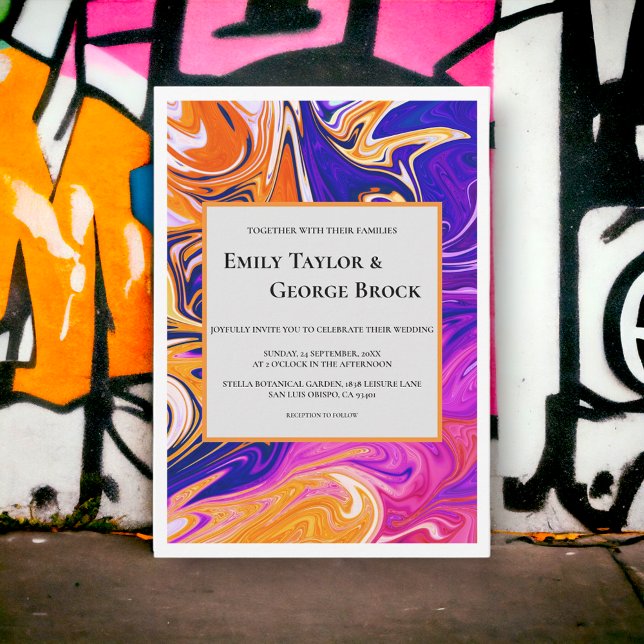 Modern Abstract Stylish Galaxy Wavy Chic Wedding Invitation (Creator Uploaded)