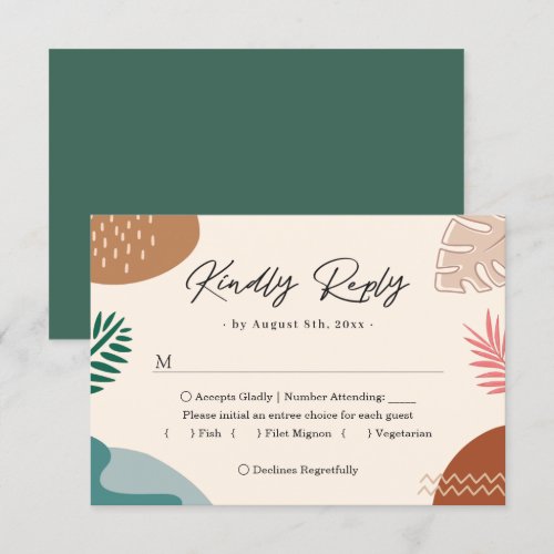 Modern Abstract Summer Tropical Leaves Wedding RSVP Card