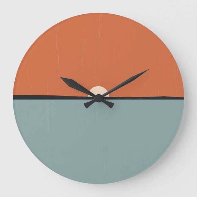 Modern Abstract Sun and Sea Orange Blue Sunset Large Clock (Front)